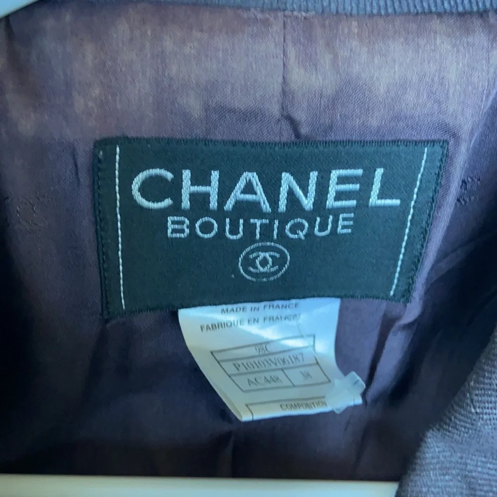 Auth CHANEL SUIT 100% Linen Jacket & Skirt size 38
